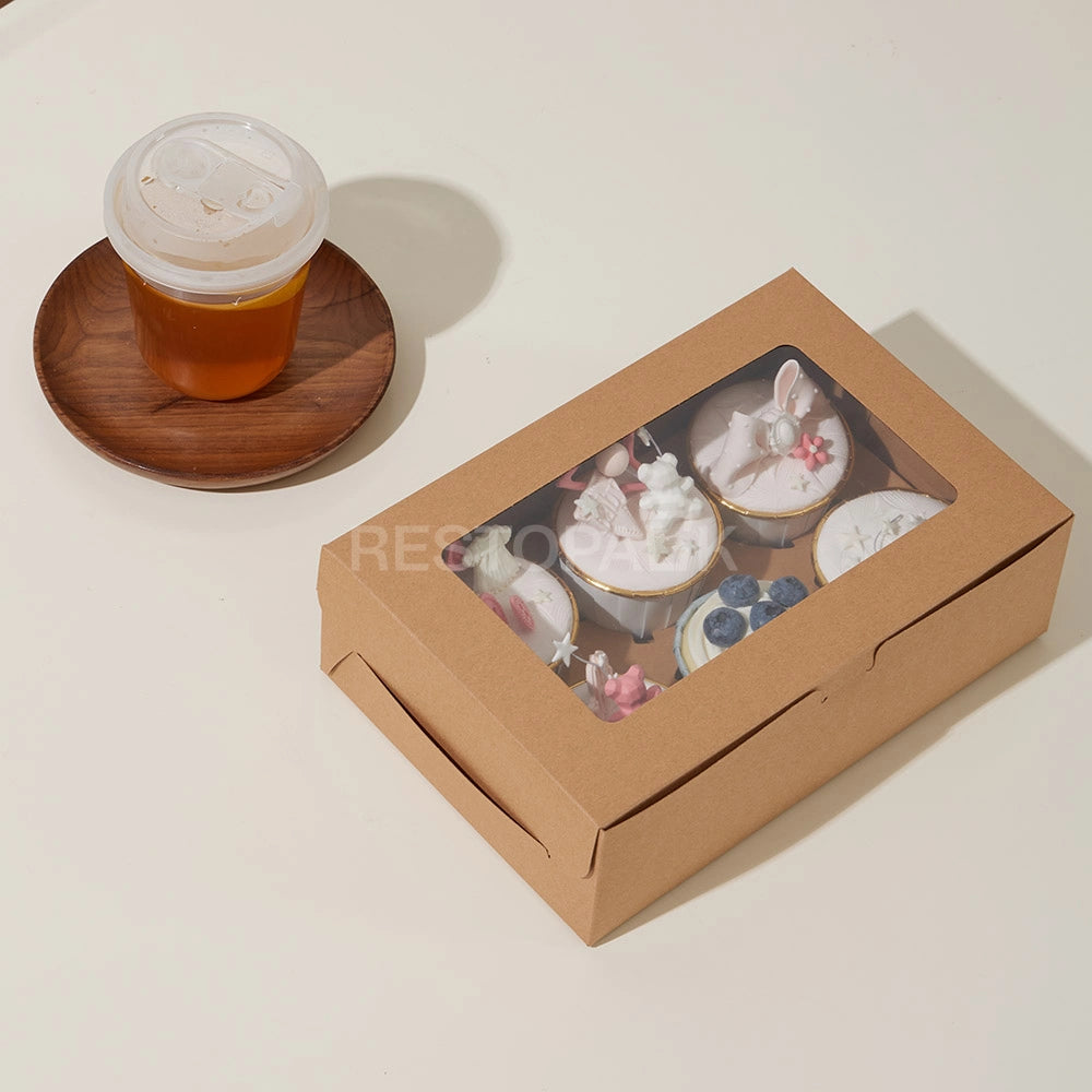 Kraft Window Cupcake / Muffin Box with 6 Slot Insert