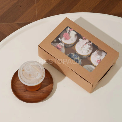 Kraft Window Cupcake / Muffin Box with 6 Slot Insert