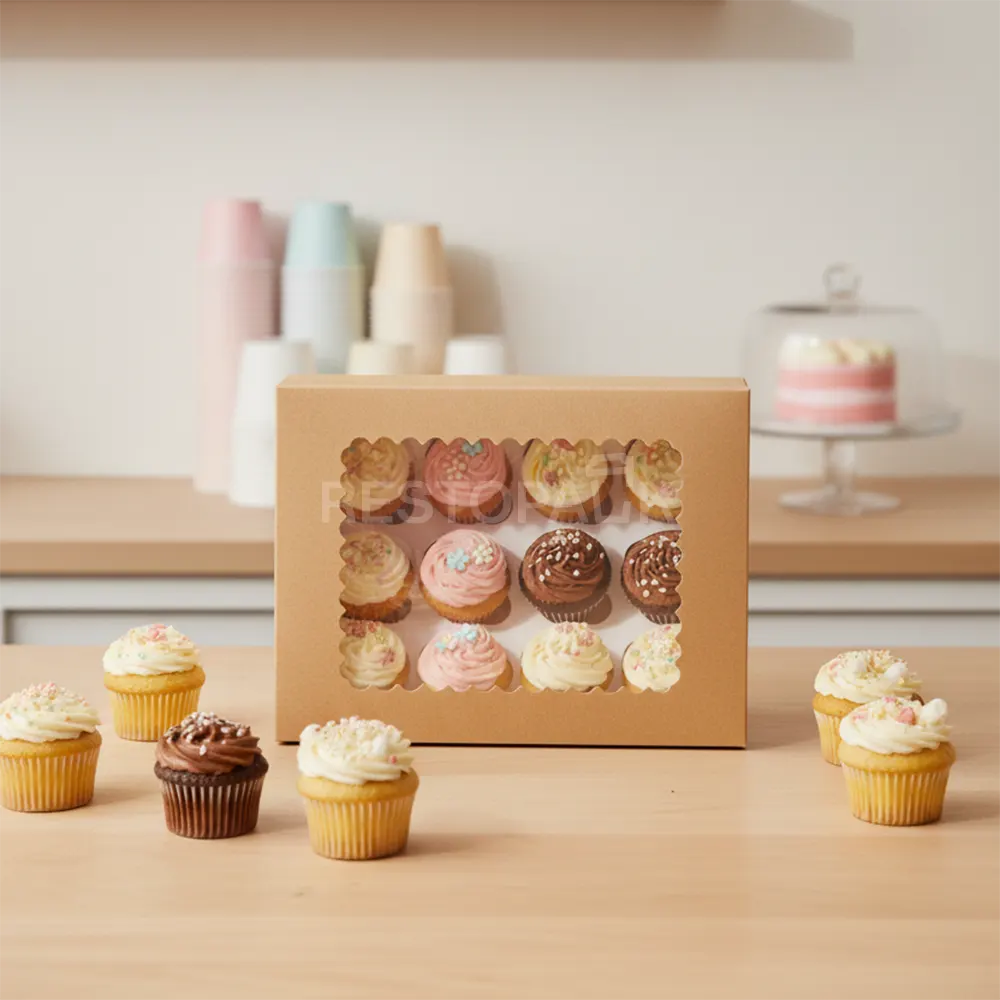 Kraft Window Cupcake / Muffin Box with 12 Slot Insert