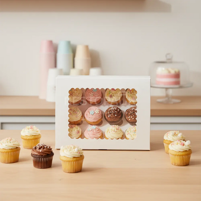White Window Cupcake / Muffin Box with 12 Slot Insert