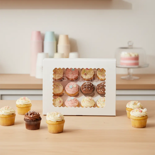 White Window Cupcake / Muffin Box with 12 Slot Insert