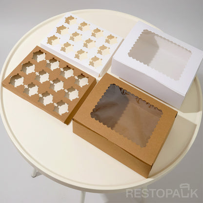 Kraft Window Cupcake / Muffin Box with 12 Slot Insert