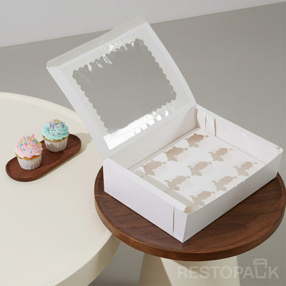 White Window Cupcake / Muffin Box with 12 Slot Insert