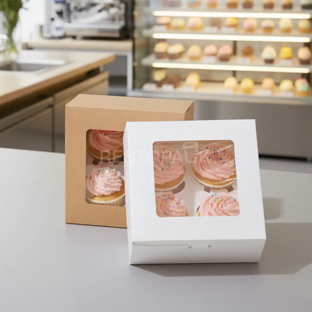 White Window Cupcake / Muffin Box with 4 Slot Insert