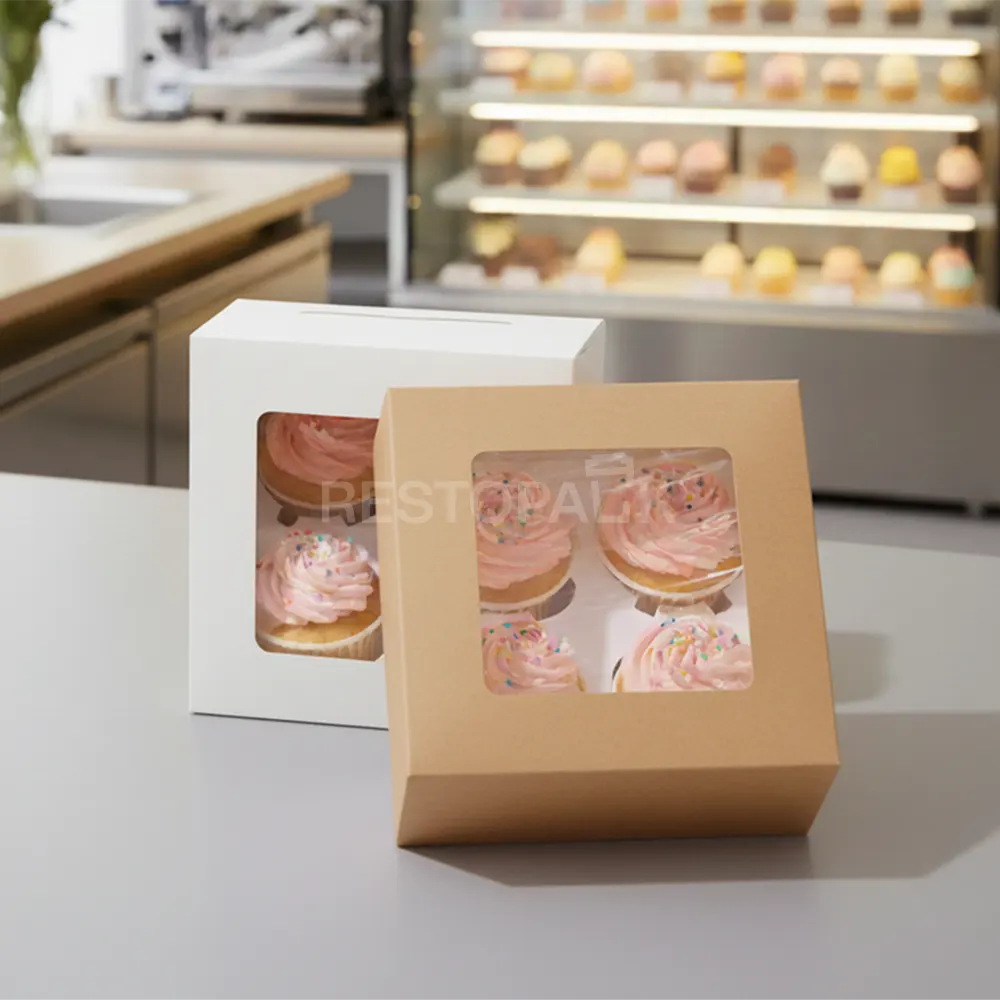 Kraft Window Cupcake / Muffin Box with 4 Slot Insert