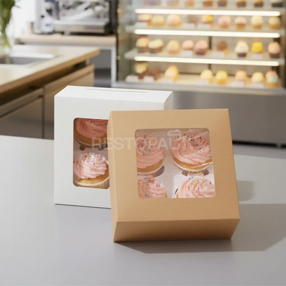 Kraft Window Cupcake / Muffin Box with 4 Slot Insert