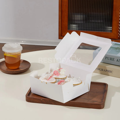 White Window Cupcake / Muffin Box with 4 Slot Insert