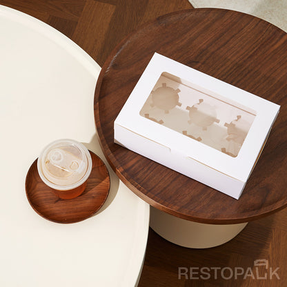 White Window Cupcake / Muffin Box with 6 Slot Insert