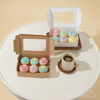 White Window Cupcake / Muffin Box with 6 Slot Insert