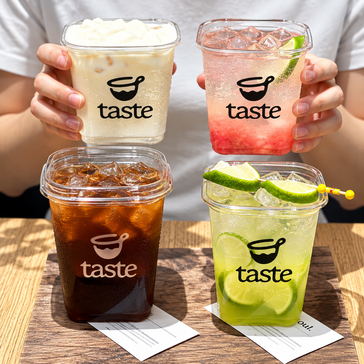 Custom Printed Clear PET Square Cup With Lid