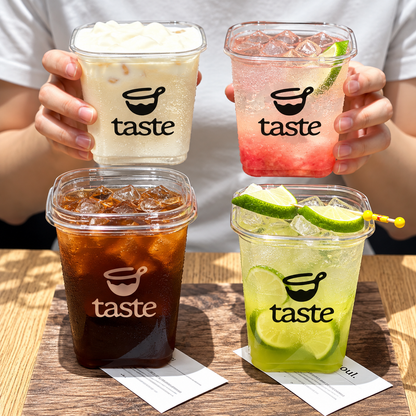 Custom Printed Clear PET Square Cup With Lid