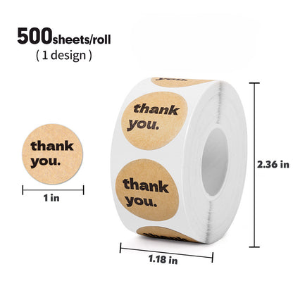 Thank You Lettering Kraft Paper Seal Sticker Roll - 500/Roll