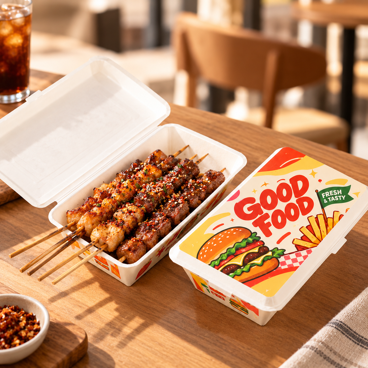 Custom Disposable Rice Box Takeaway Food Container with Logo Printed