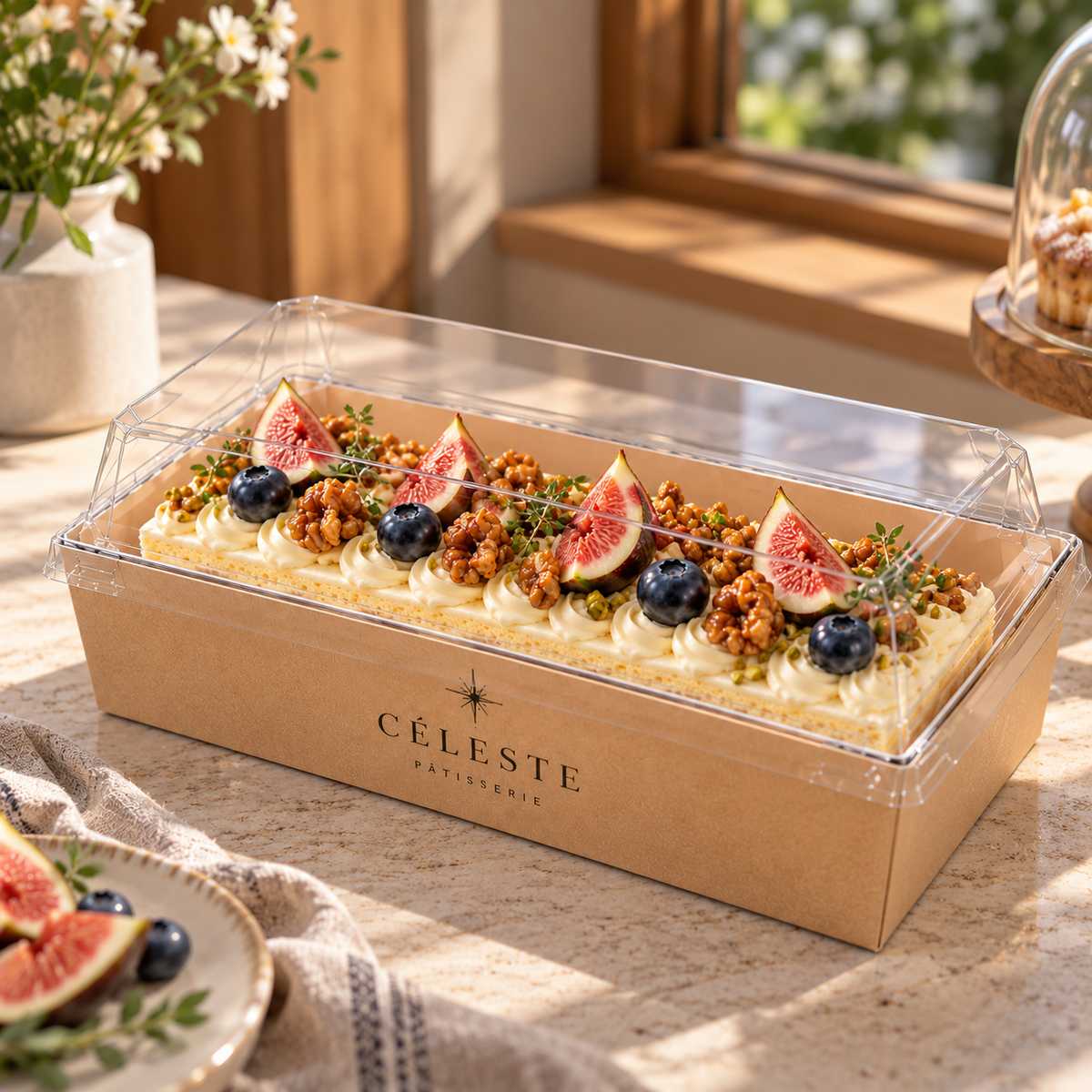 Custom Rectangle Bakery Cake Box with Clear Tall PET Lid