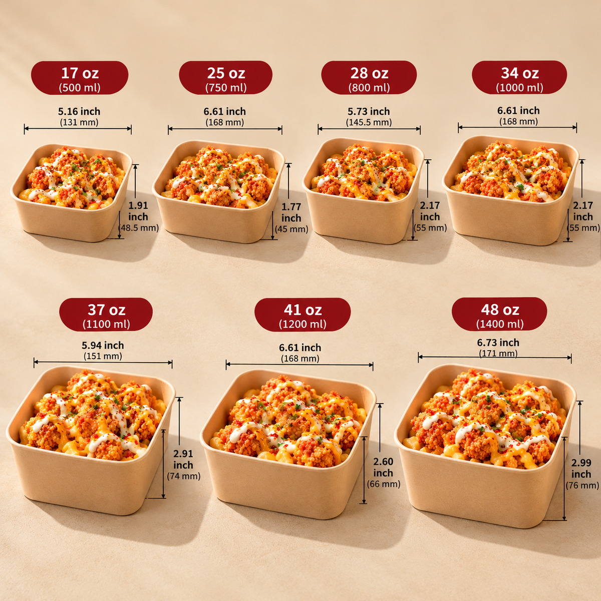 Custom Square Kraft Paper Food Bowls With Lids